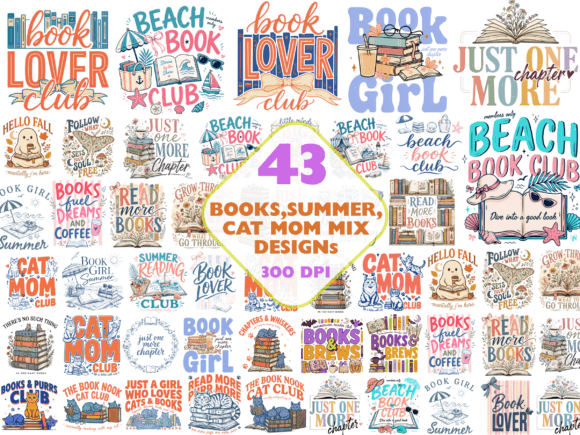 Download Books,Summer,Cat and Mom Mix Designs PNG - Design Collection