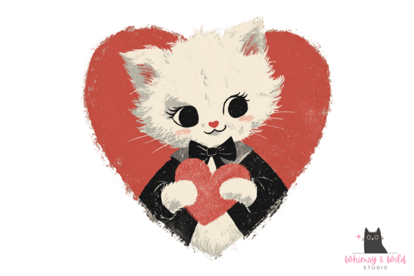 Download FREE Valentine Tuxedo Kitten PNG Design - Design Collection