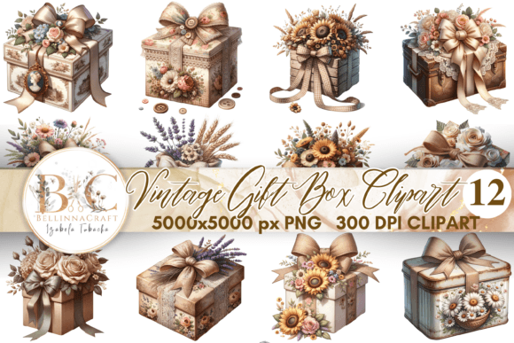 Download Vintage Rustic Gift Box Clipart Boundles - Gift box clipart Collection