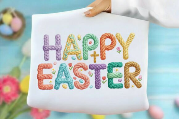 Download Happy Easter Cross Faux Yarn Design Png - Design Collection