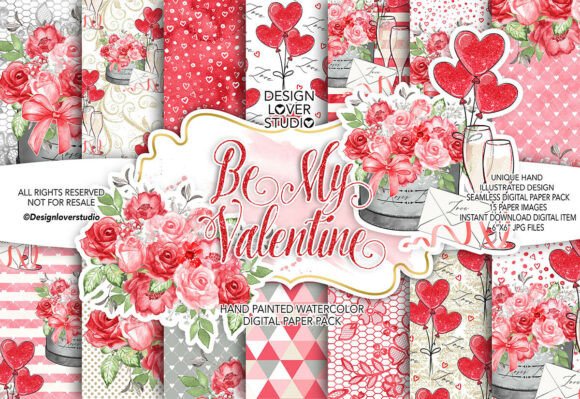 Download Be My Valentine Design Digital Paper, Ro - Design Collection